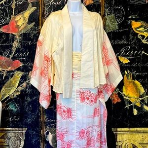 VINTAGE SHIBORI HAORI "choucho" Kimono 2 Piece Authentic Japanese Ethnic Culture